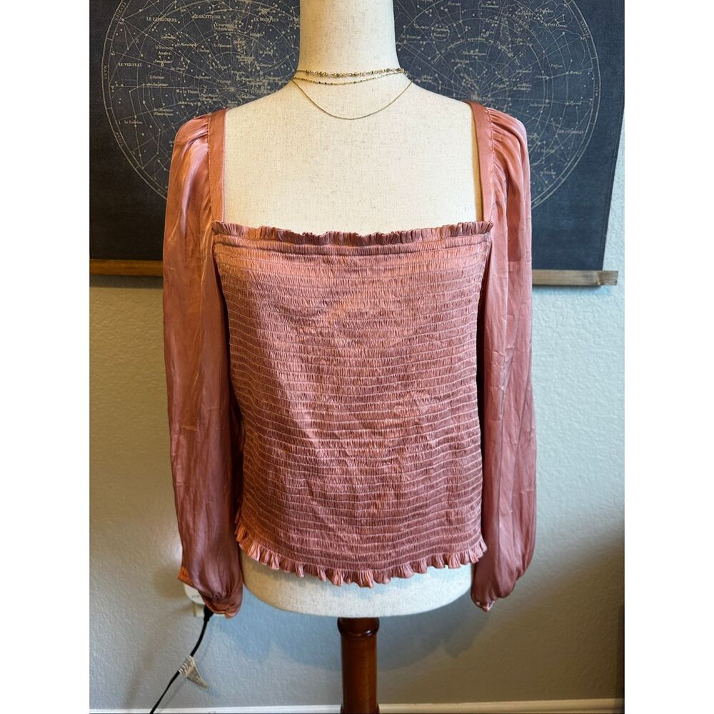 J.Crew Pink Satin Smocked Lightweight Long Sleeve Top Women’s Size XXL BD635